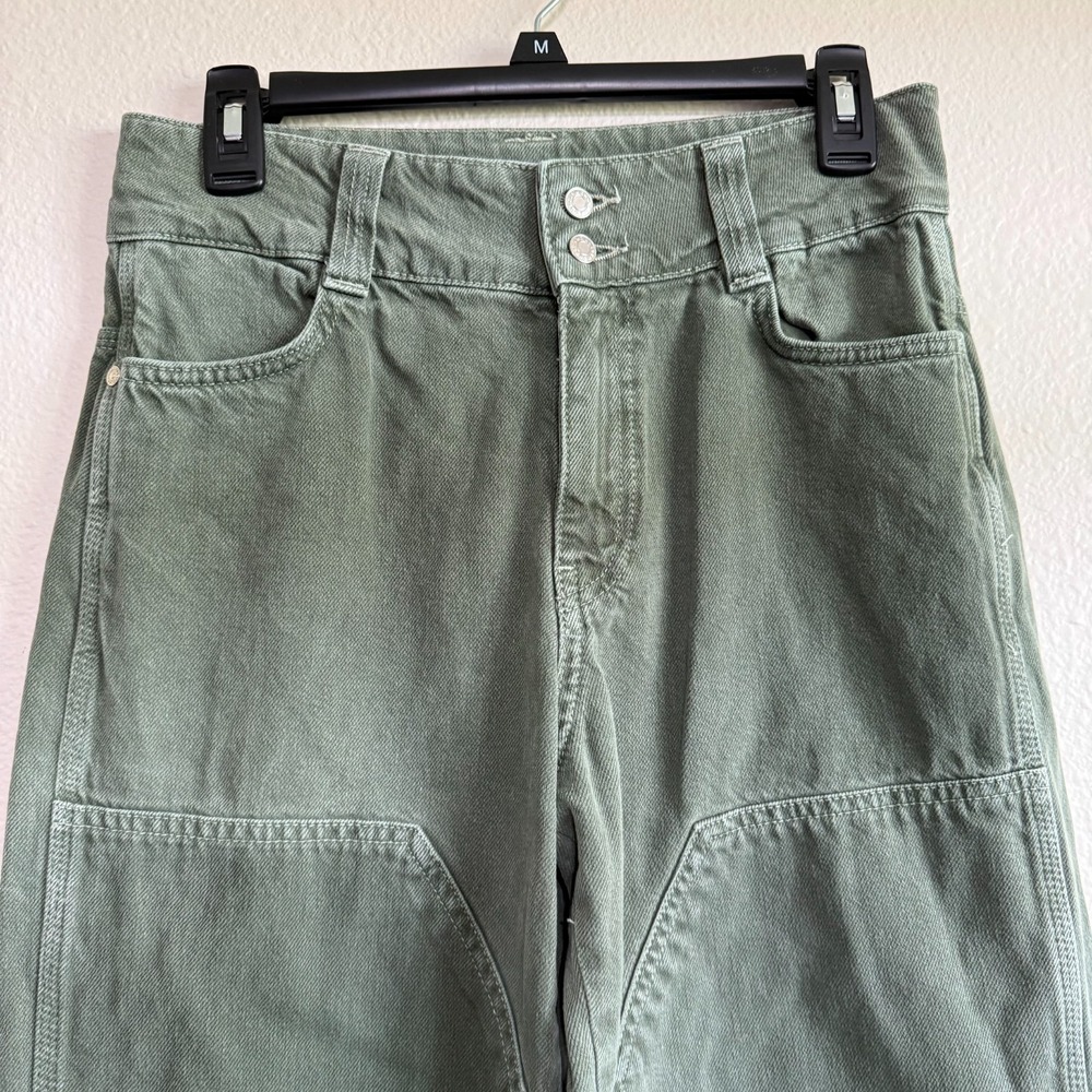 MNG Denim Jeans Women's Size 2 Green Chop Pockets Mid-Rise Straight Classic - Picture 2 of 14